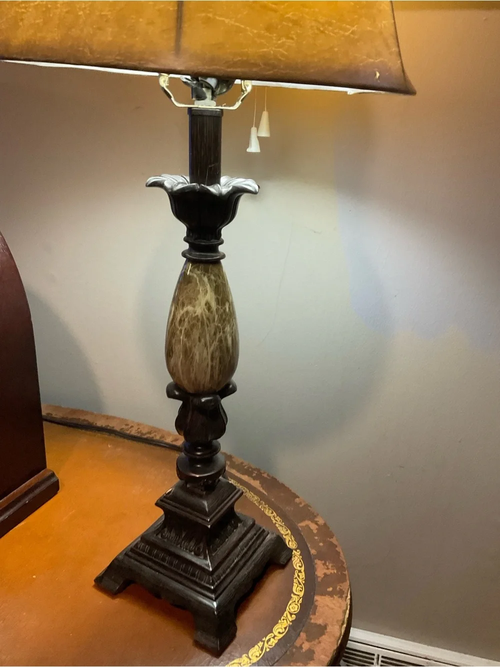 Classic Marble Accent Table Lamp in Brown and Black